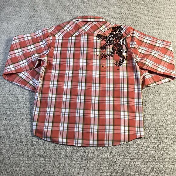 Pacific Flyer Plaid Button Up Shirt Long Sleeve Pockets Graphic Back - Picture 2 of 8